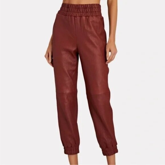 Veronica Beard Cognac Wasia Rust Lamb Leather Loose Fit Jogger Size 12 - Picture 1 of 13